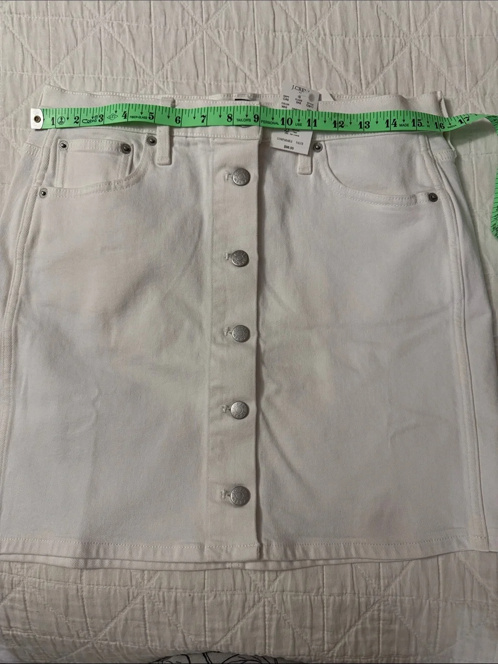 NWT J. Crew White Button-Front Mini Skirt - Size 8